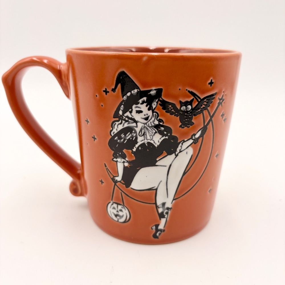 Spectrum Designz Halloween Pin Up Witch Moon Mug Orange Ceramic